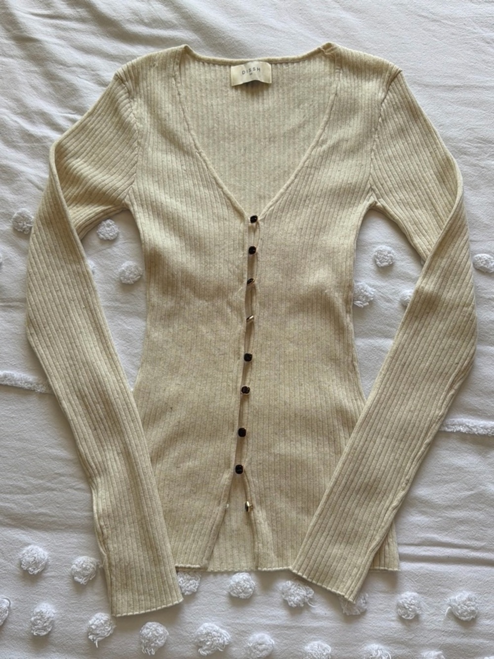 Dissh Cream Ribbed Button-Front Sweater